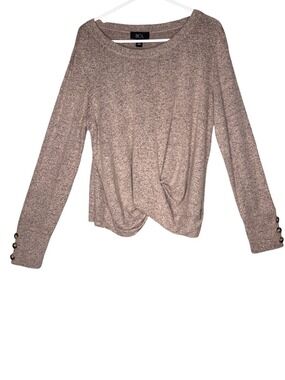 BCX Heathered Tan Brown Knit Top, Button Cuffs, XL